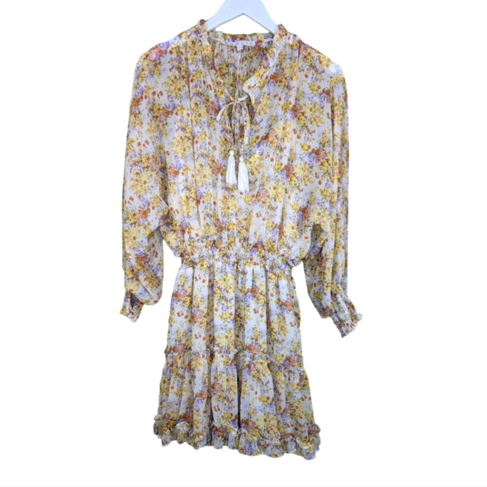 Karlie dress sheer tiered floral spring long sleeve mini S - Picture 2 of 9